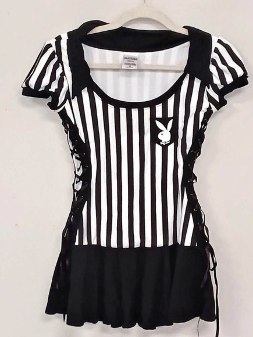 Playboy Bunny Costume Collection Referee Black White Striped Mini Dress Small